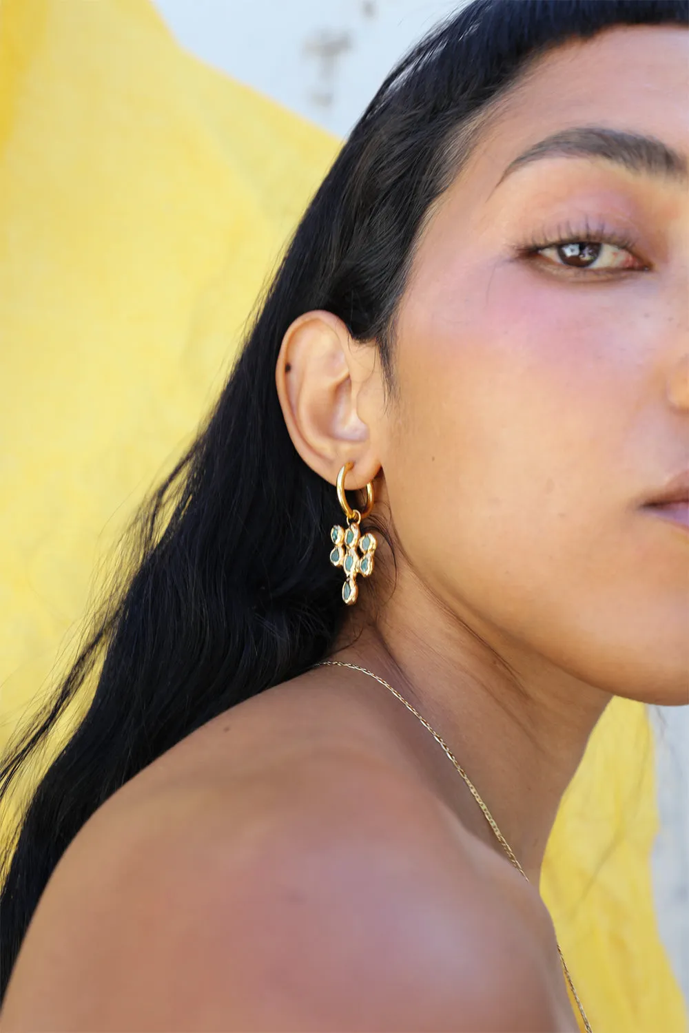 Jade Cactus Hoops in Gold