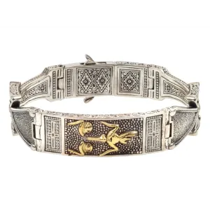 Konstantino Mens Stavros Silver and 18K Gold Etched Cuff Bracelet with Cross Sides and Accents.