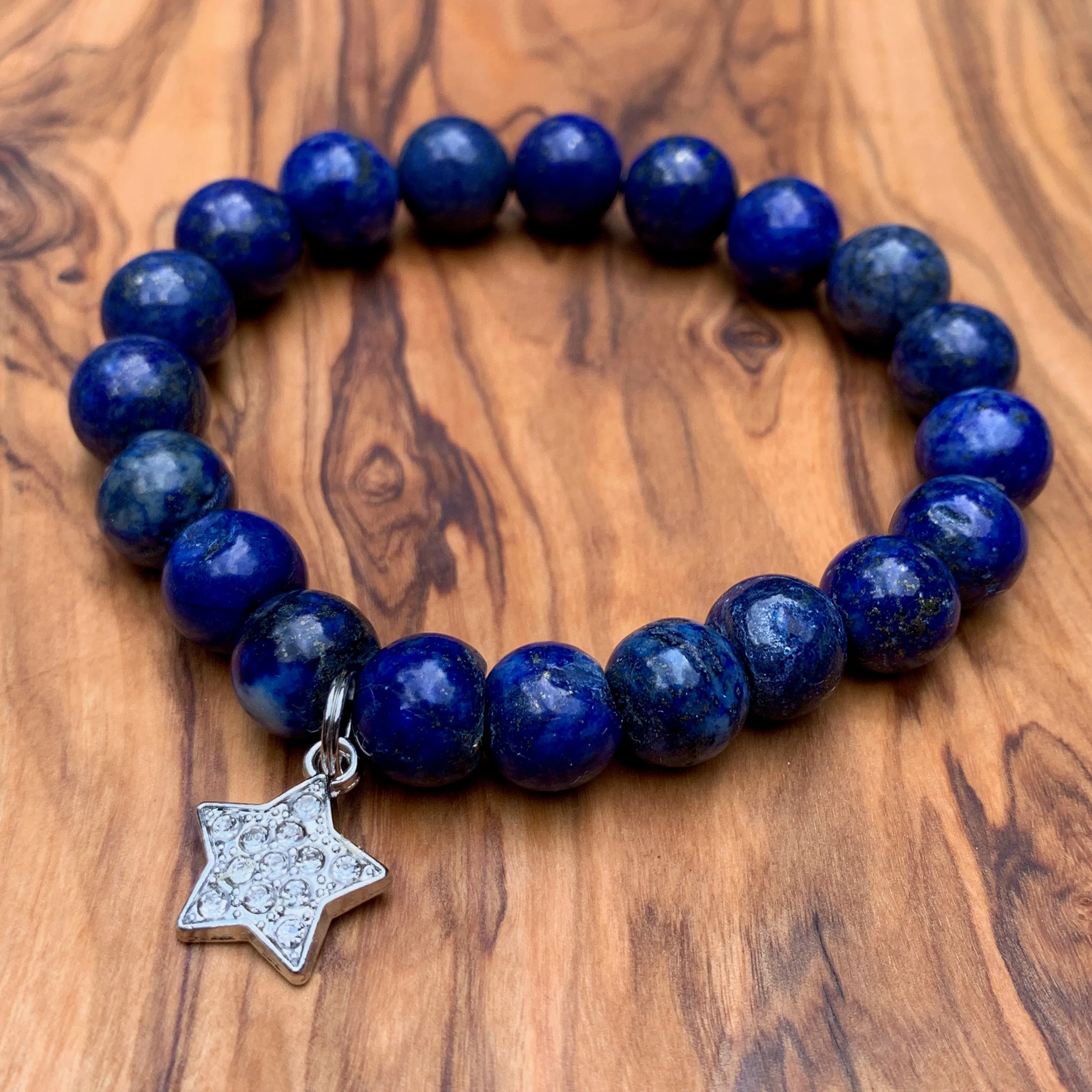 Lapis Stretch Bracelet with Rhinestone Star Charm