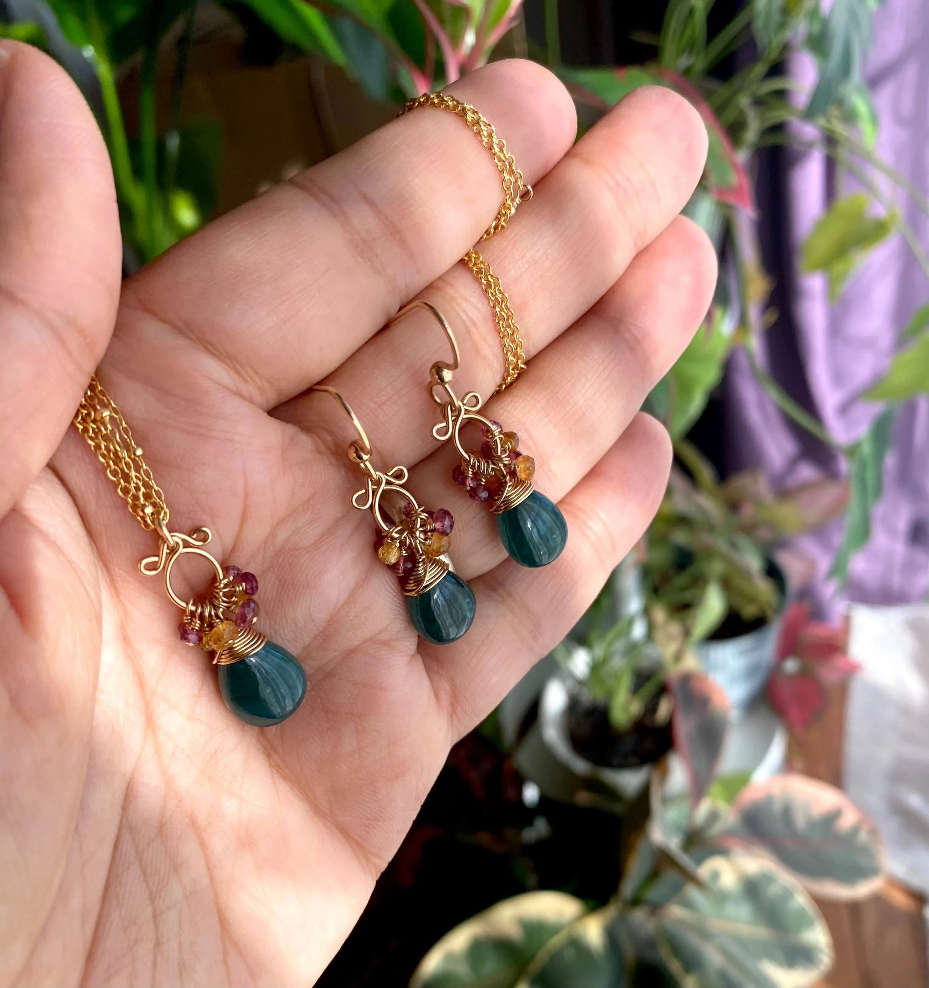Layna - Grandidierite, Garnet 14k Gold Filled Earrings