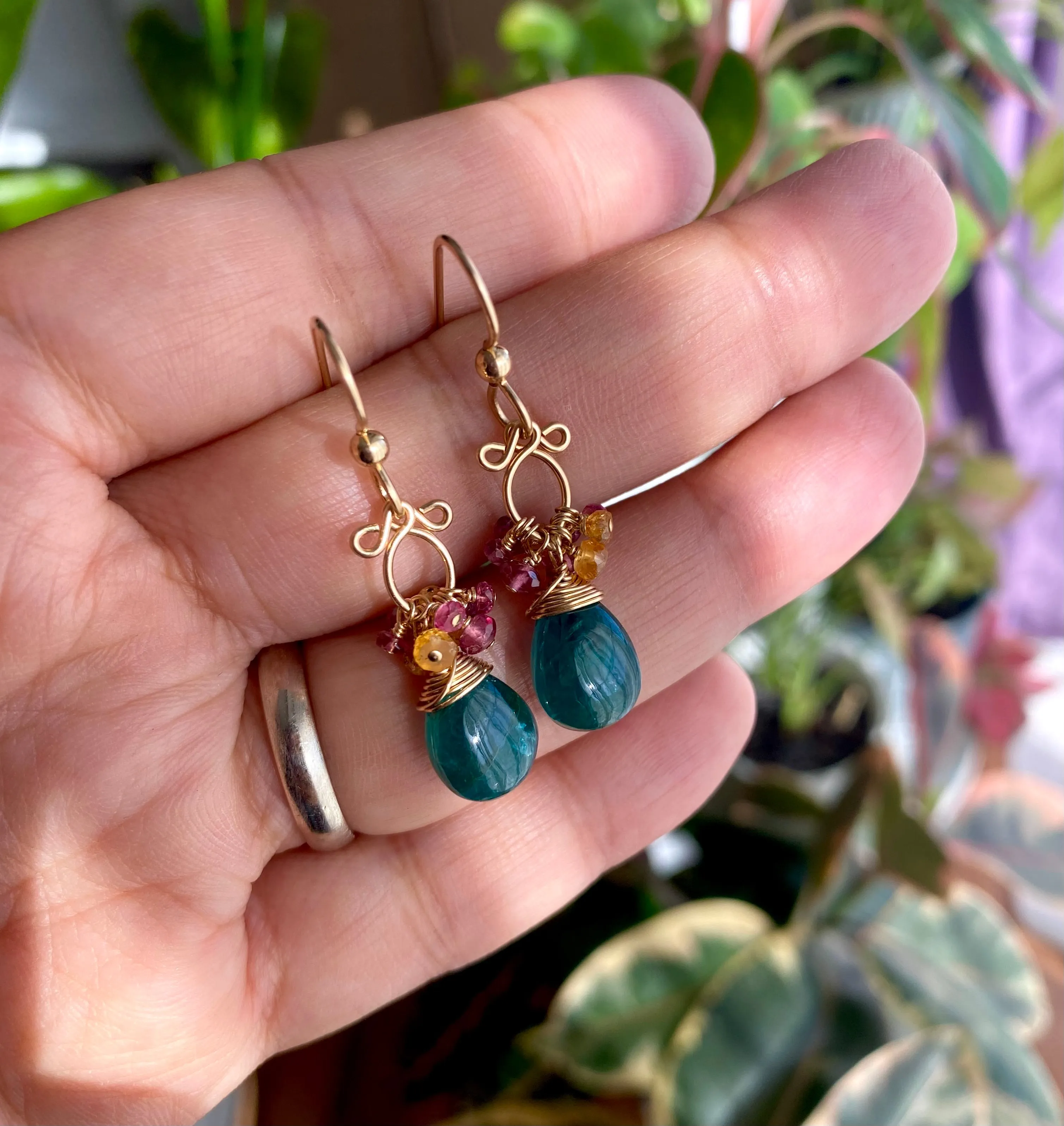 Layna - Grandidierite, Garnet 14k Gold Filled Earrings