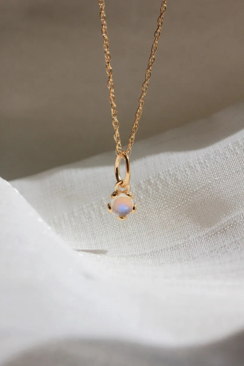 Little Gold Tiny Moonstone Flower Necklace