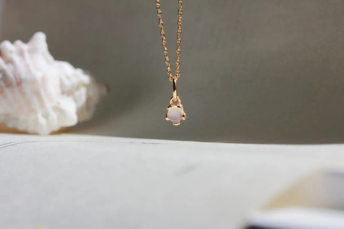 Little Gold Tiny Moonstone Flower Necklace