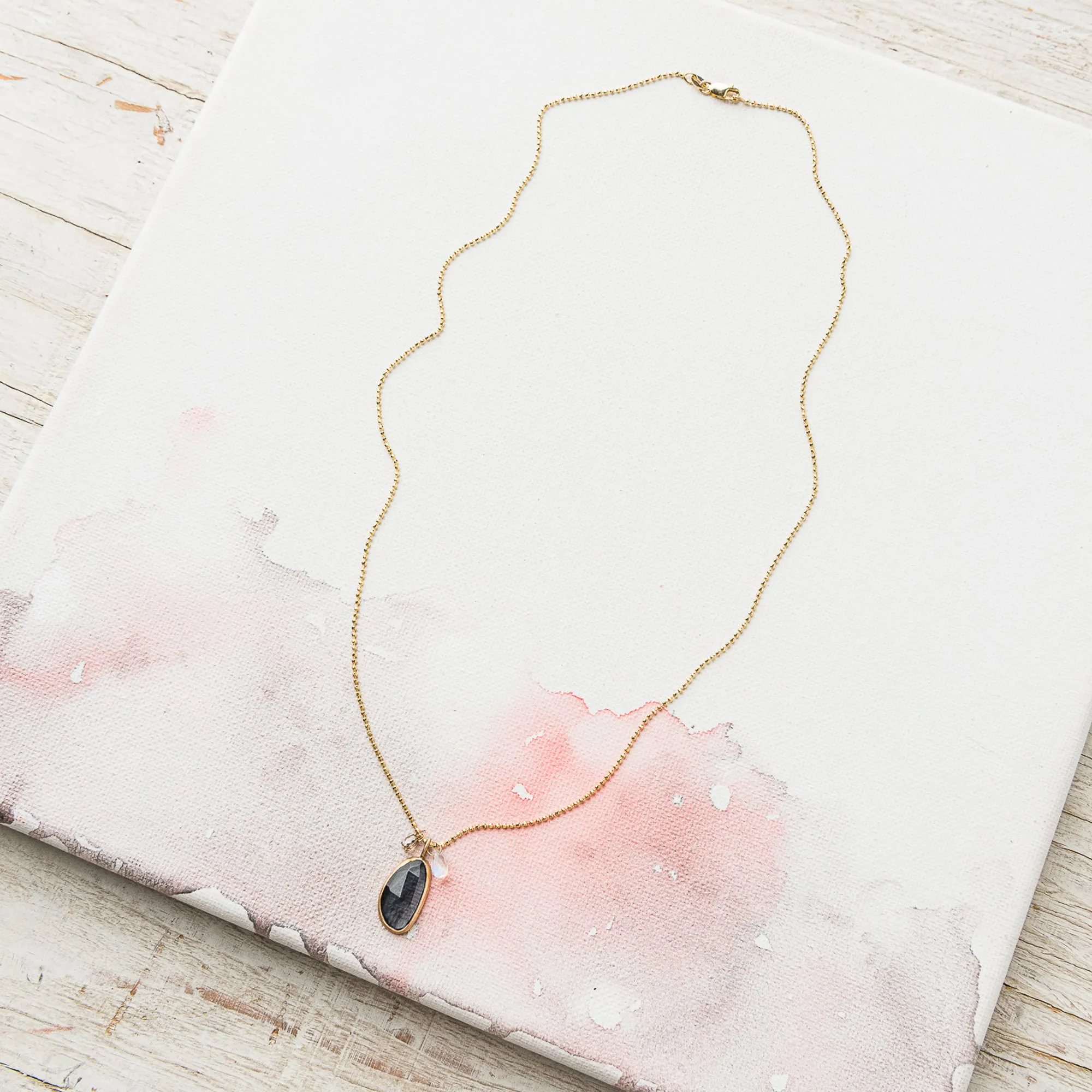 London Blue Topaz Cluster Necklace on Shimmer Ball Chain in 14k Gold