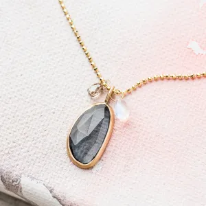 London Blue Topaz Cluster Necklace on Shimmer Ball Chain in 14k Gold