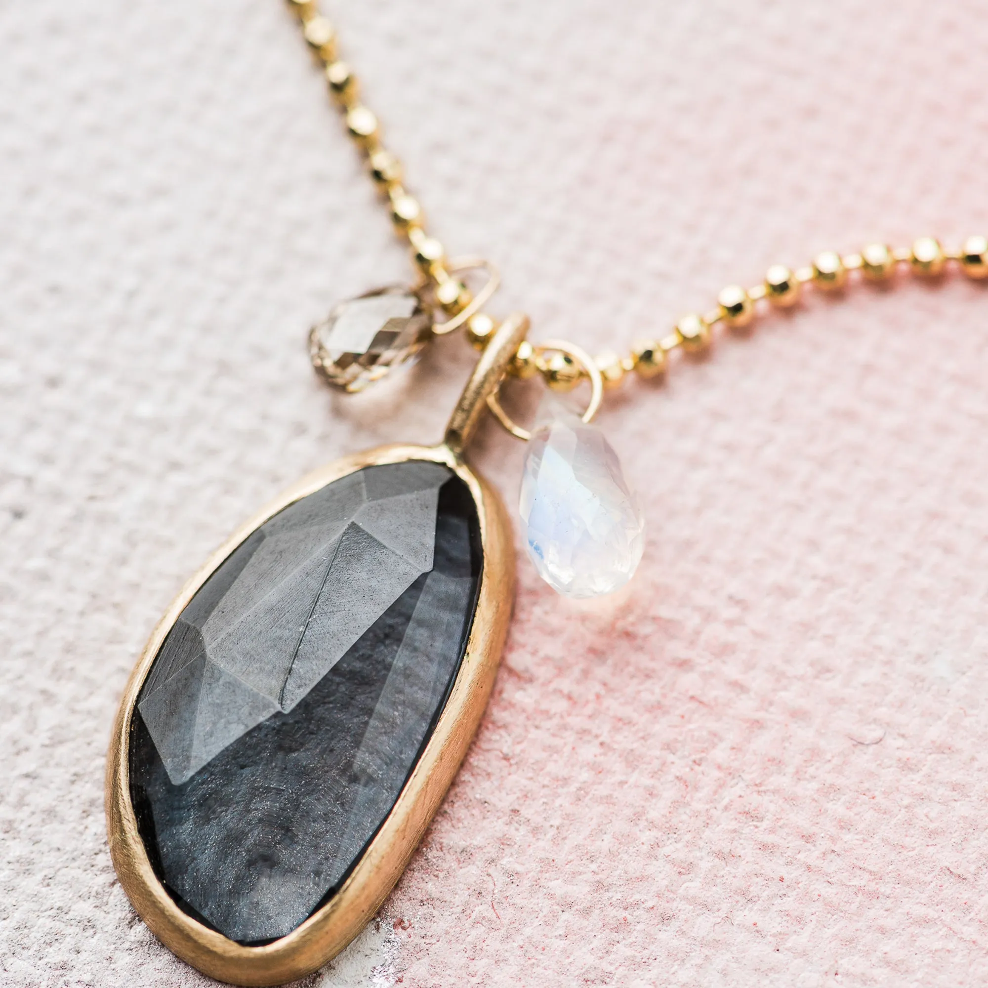 London Blue Topaz Cluster Necklace on Shimmer Ball Chain in 14k Gold