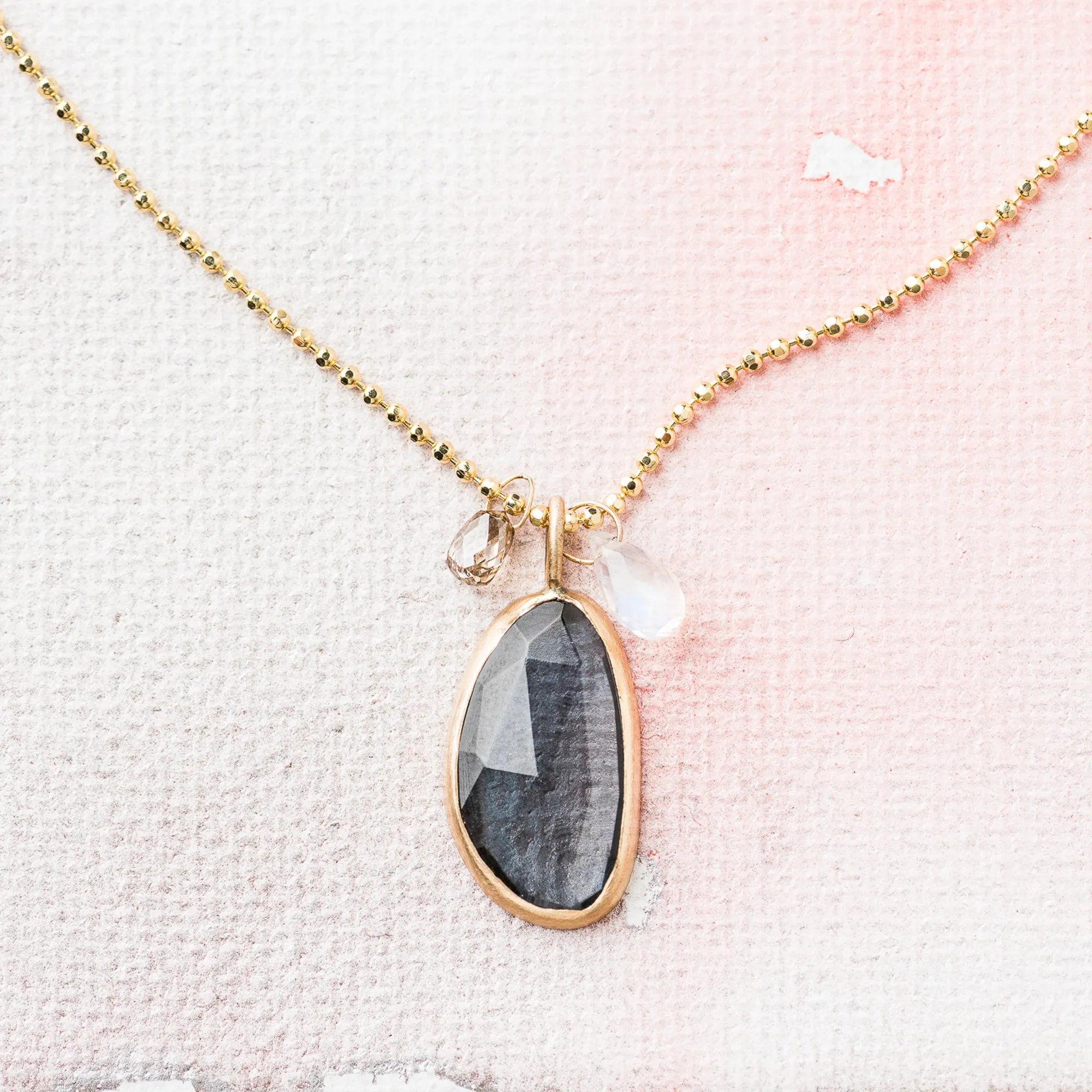 London Blue Topaz Cluster Necklace on Shimmer Ball Chain in 14k Gold