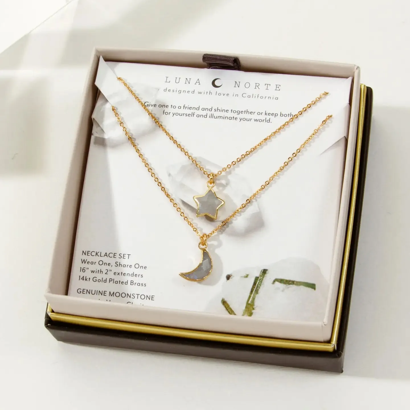 Luna Norte | To the Moon and Back Best Friend Necklace Set- Moonstone
