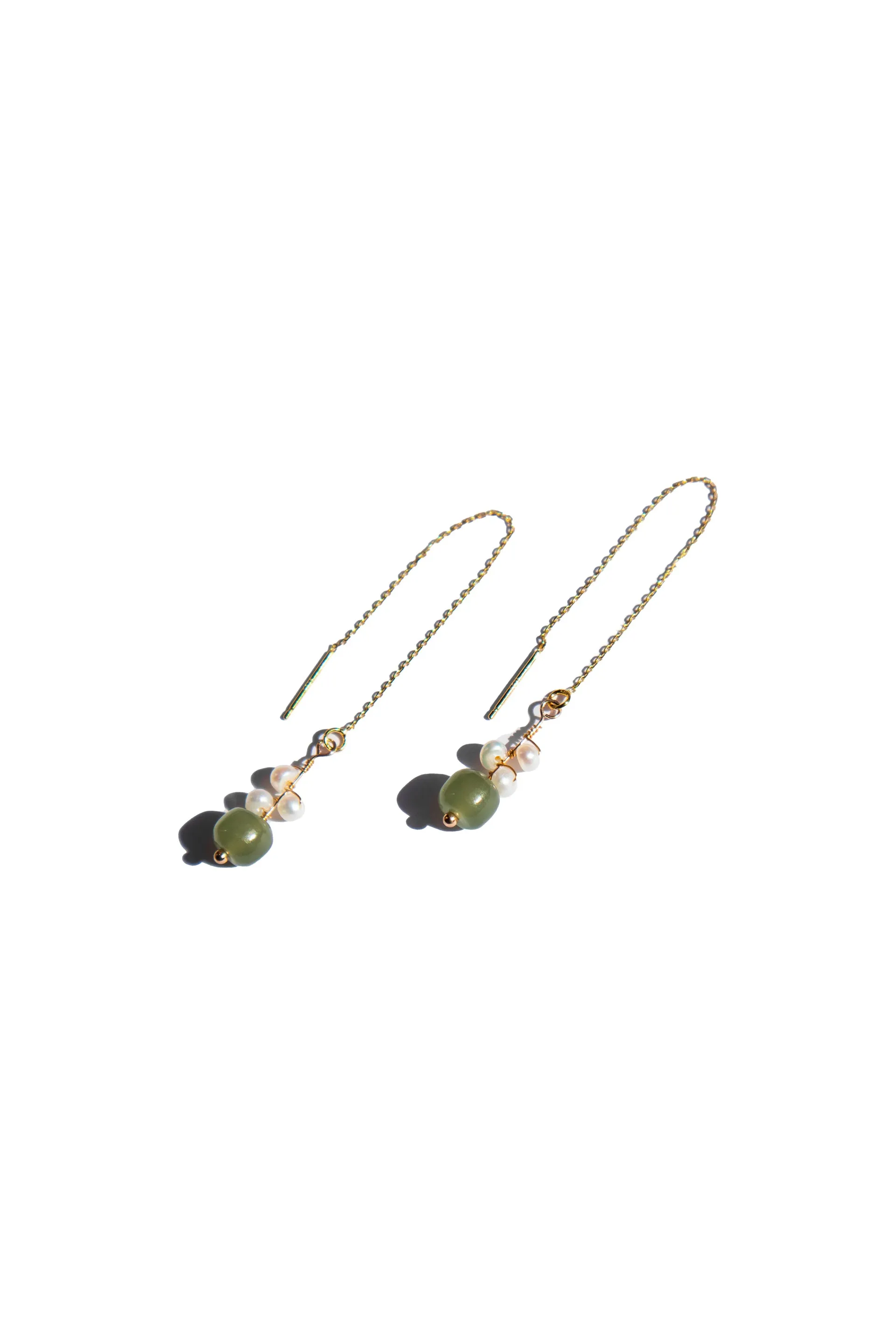 Madeleine — Jade and freshwater pearl drop earrings