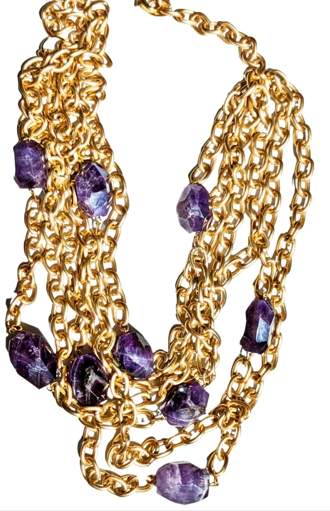 Matte Chains Necklace with BIG Amethyst Faceted Beads Handmade USA Gay Isber