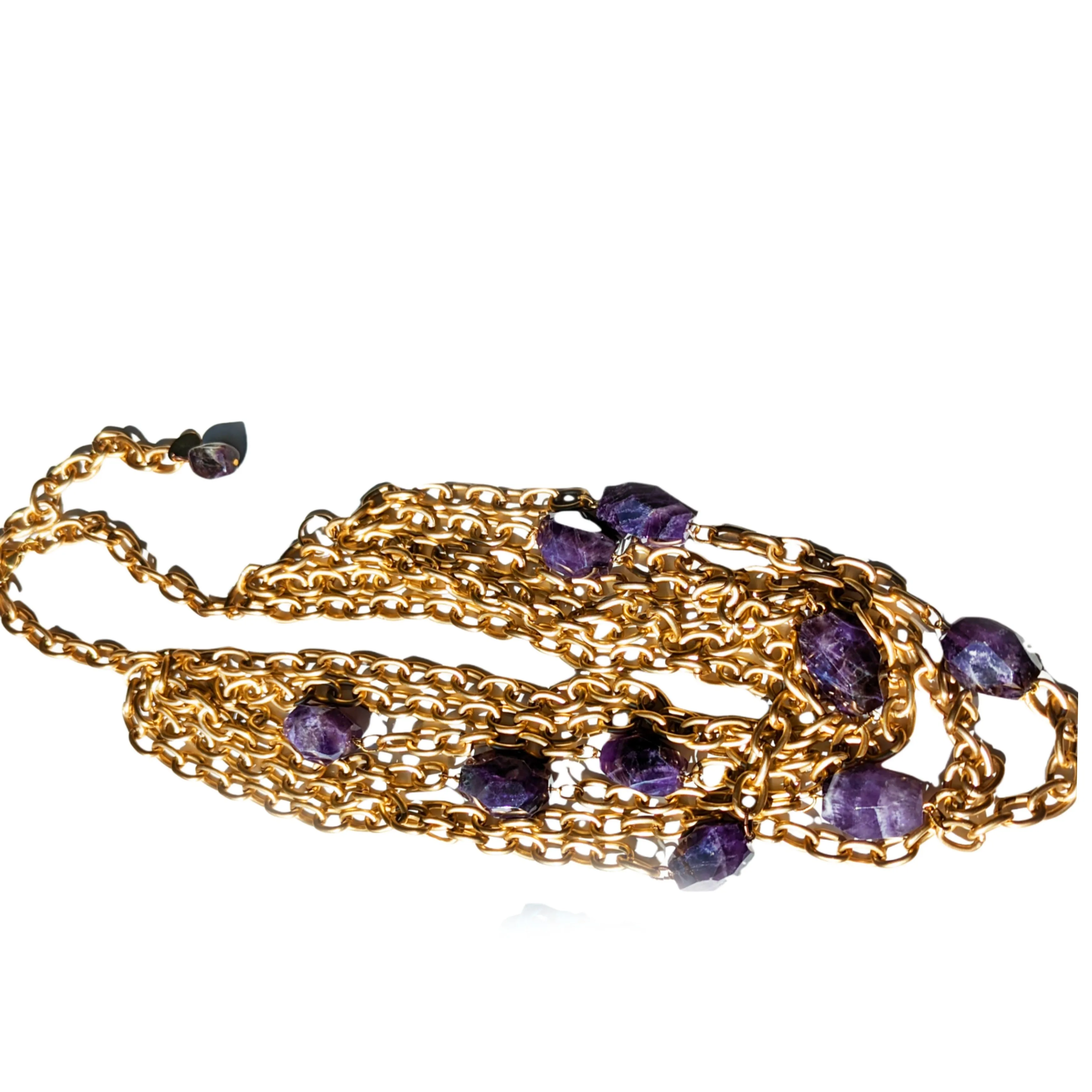 Matte Chains Necklace with BIG Amethyst Faceted Beads Handmade USA Gay Isber