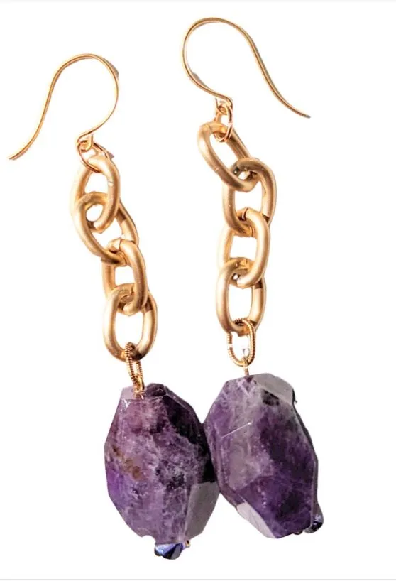 Matte Chains Necklace with BIG Amethyst Faceted Beads Handmade USA Gay Isber