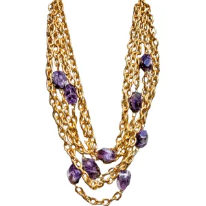 Matte Chains Necklace with BIG Amethyst Faceted Beads Handmade USA Gay Isber