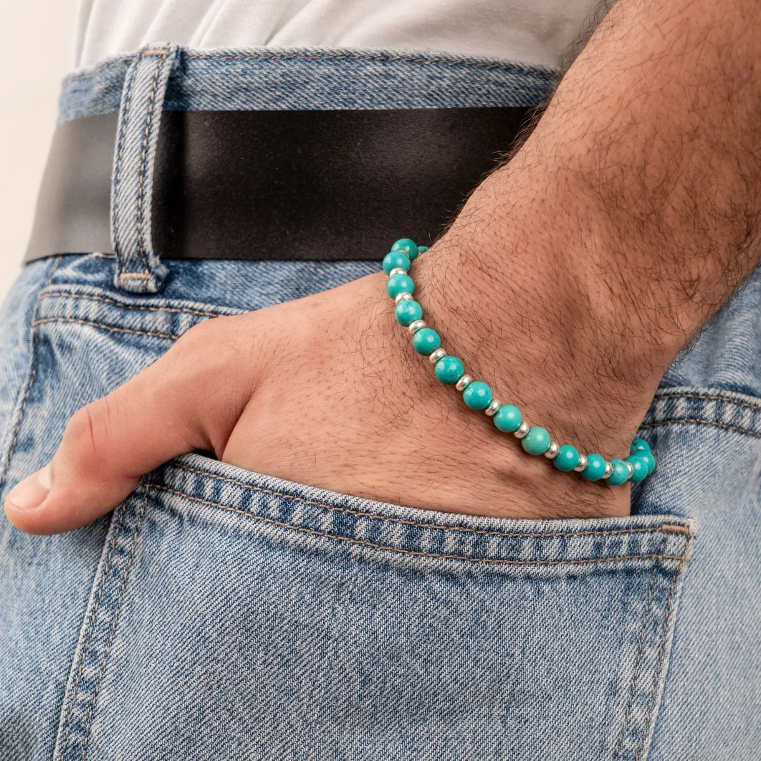 Men's Green Turquoise & Halo Bead Bracelet