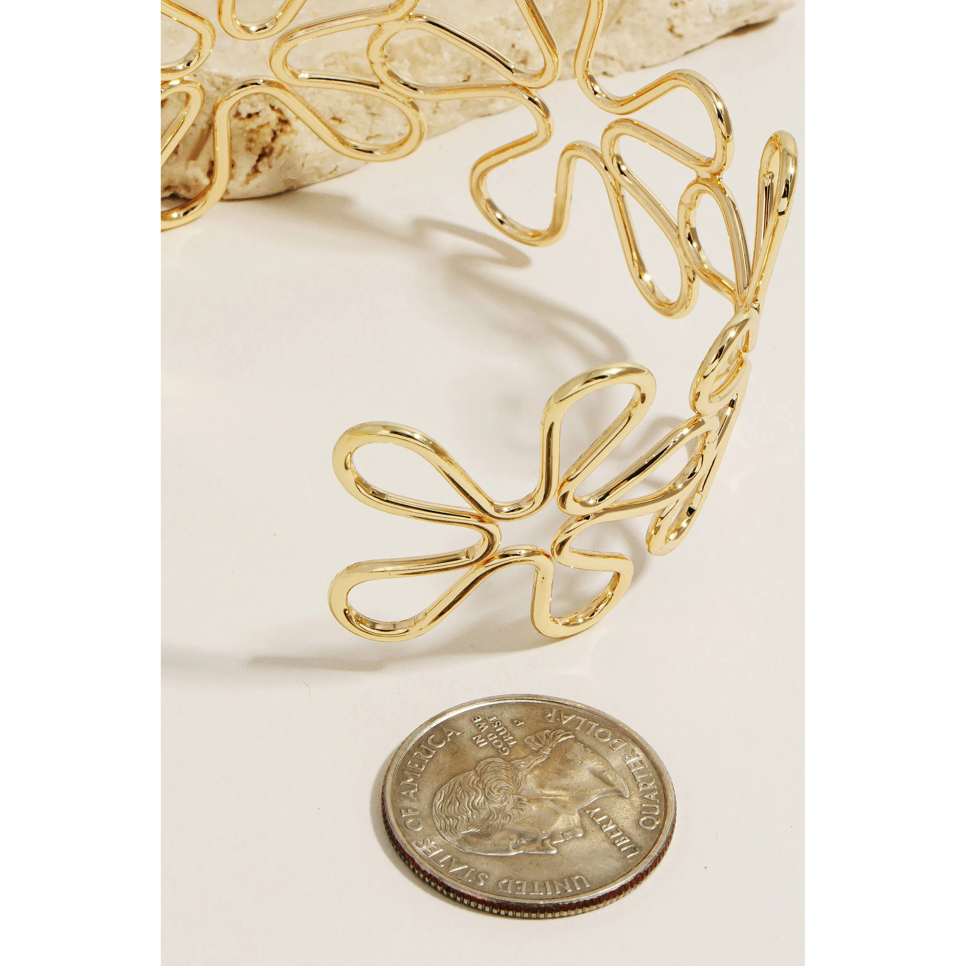 Metallic Wire Flower Cuff Bracelet