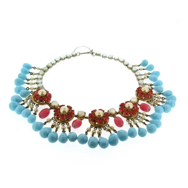 Mitchell Maer for Christian Dior Vintage Necklace Turquoise Ruby Glass 1950