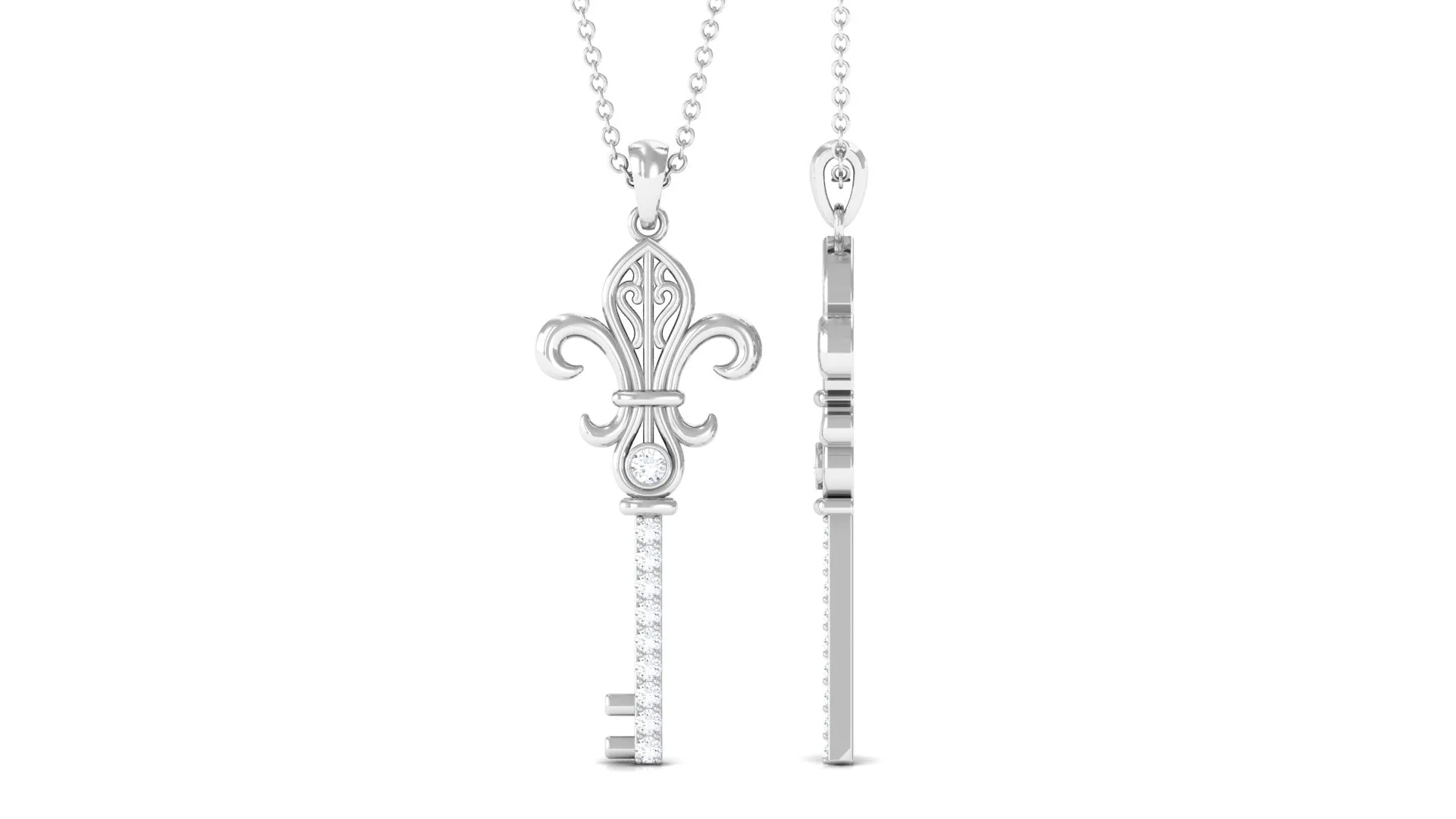 Moissanite Vintage Inspired Key Pendant Necklace