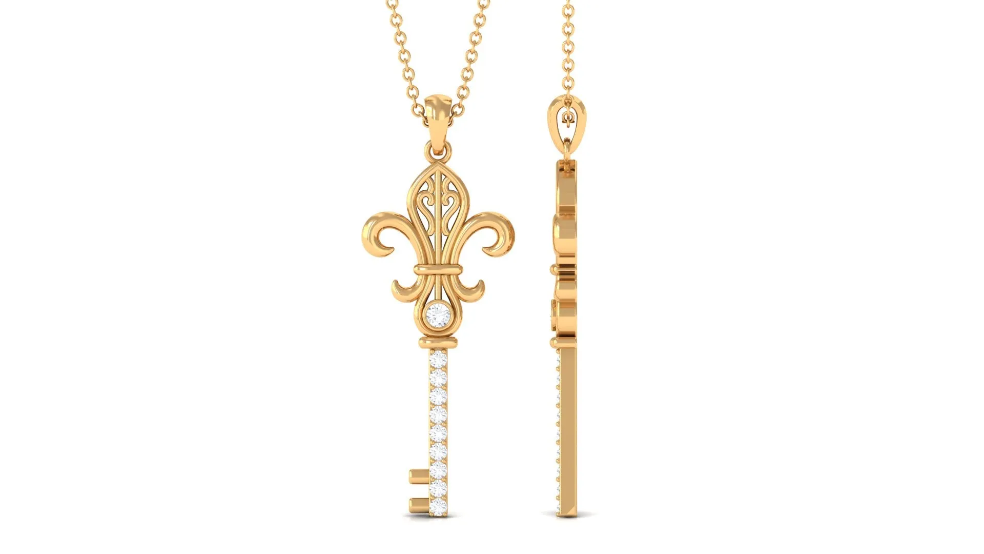 Moissanite Vintage Inspired Key Pendant Necklace