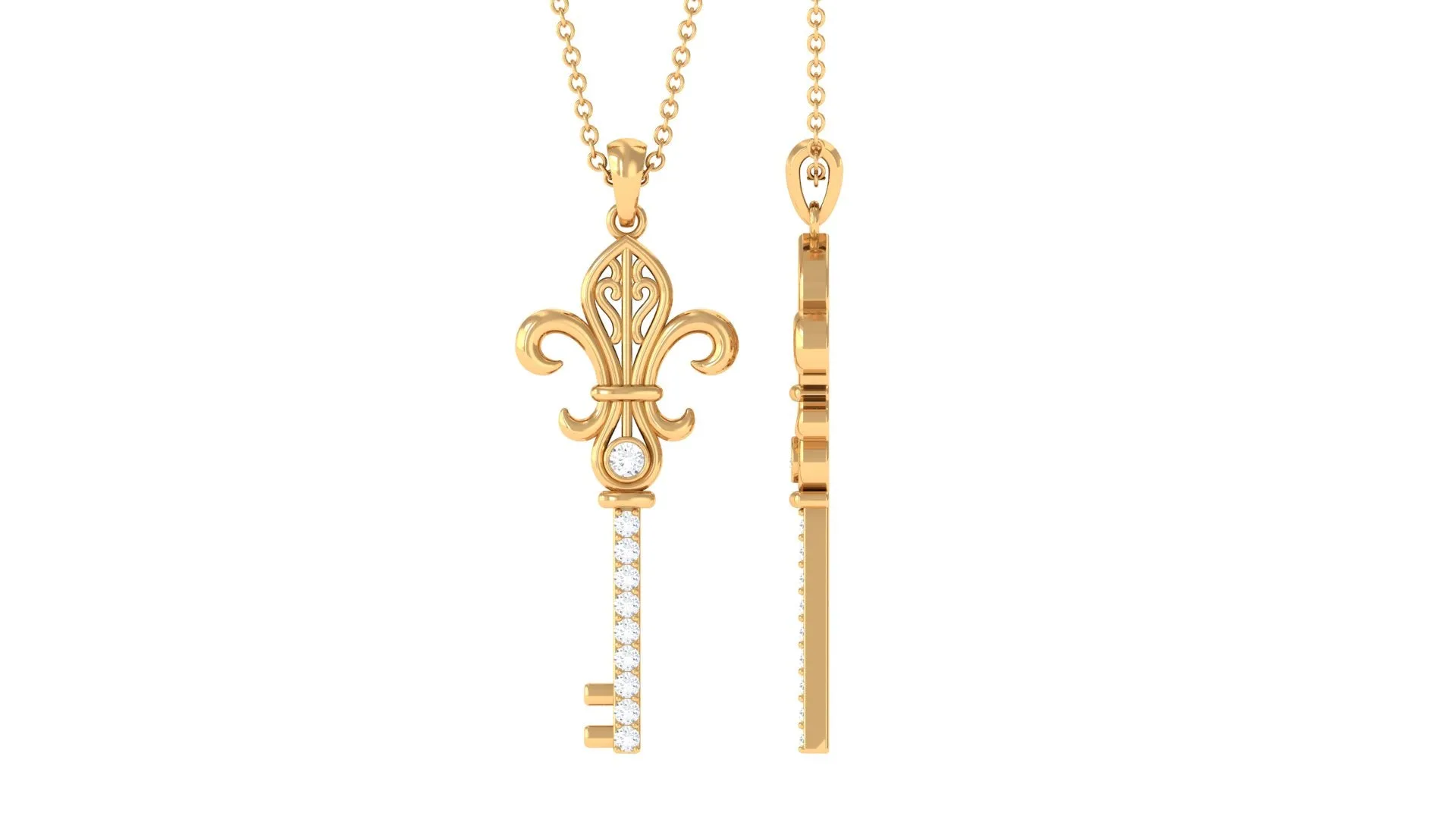 Moissanite Vintage Inspired Key Pendant Necklace