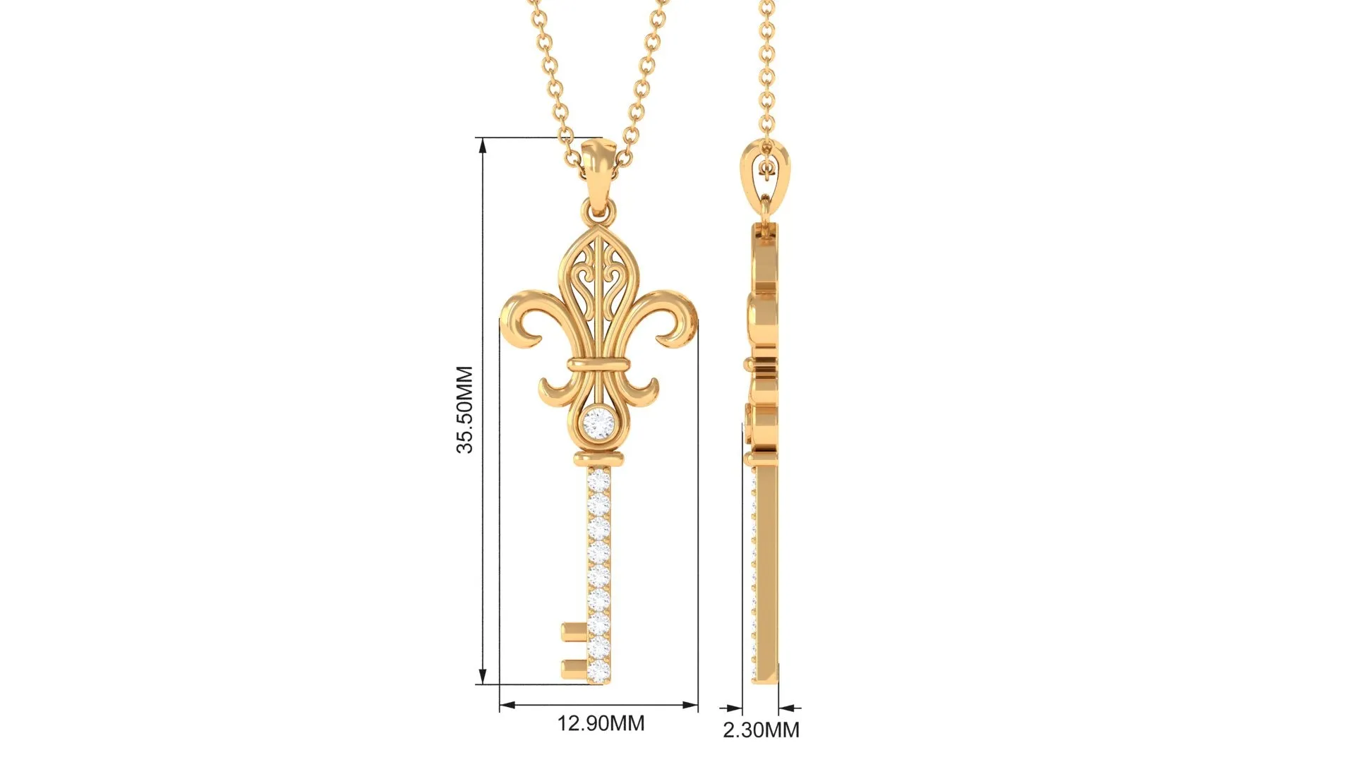 Moissanite Vintage Inspired Key Pendant Necklace