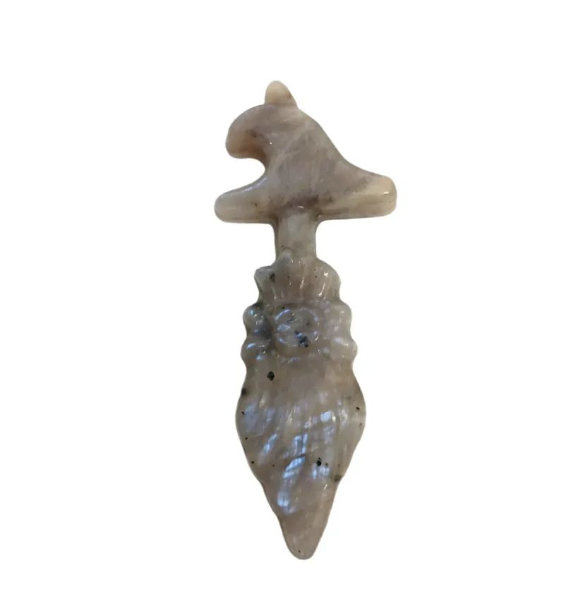Moonstone Crystal Witch Broom Carving