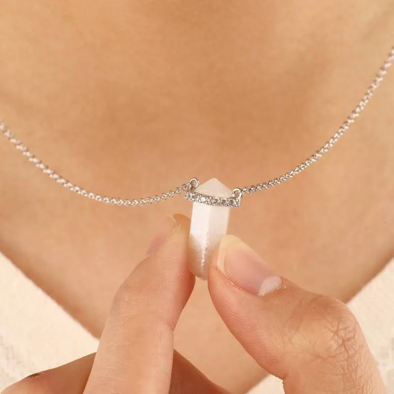 Moonstone Point Pave Pendant Necklace