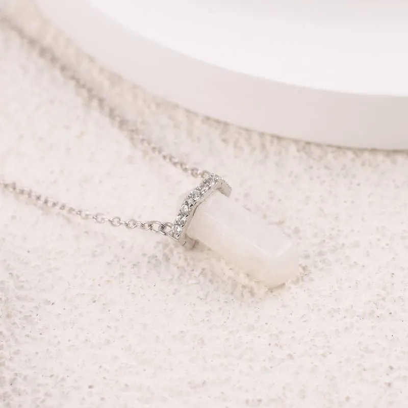 Moonstone Point Pave Pendant Necklace