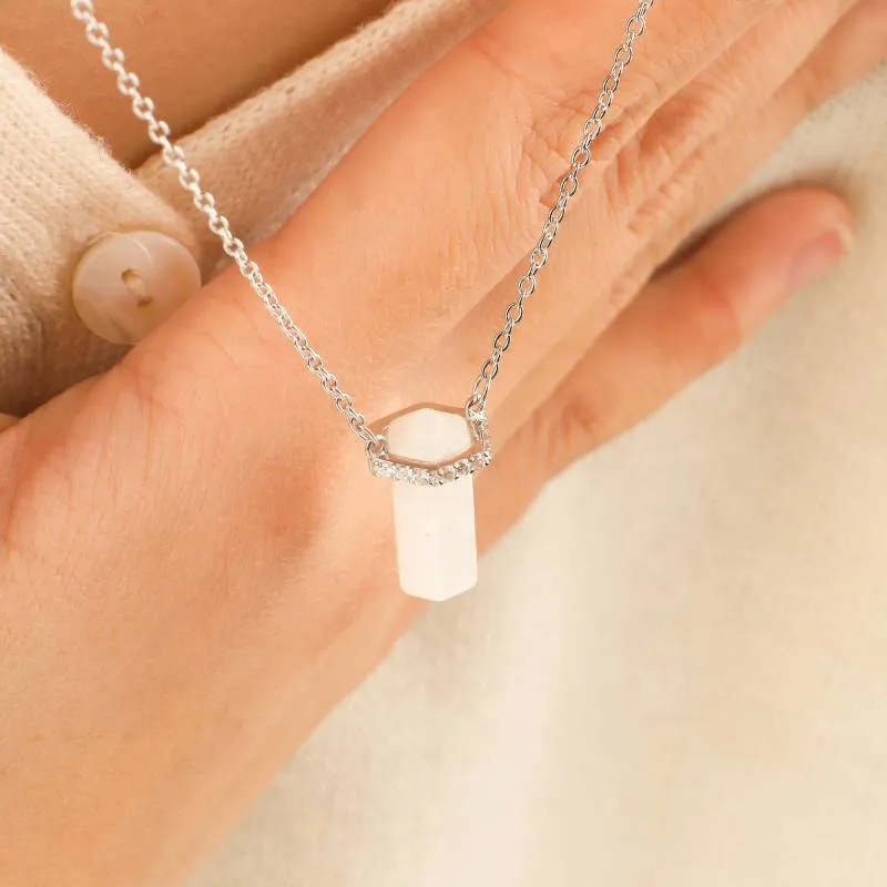 Moonstone Point Pave Pendant Necklace