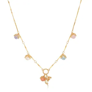 Moonstone, Sunstone, Amethyst, Blue Topaz, Rose Quartz Gold Dangle Choker - Lily of the Valley