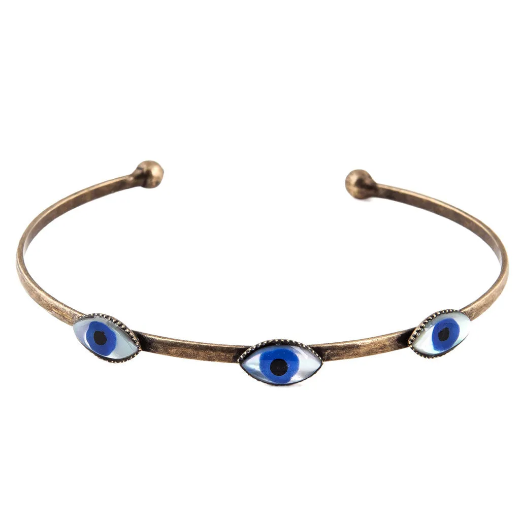 Mother of Pearl Evil Eye Trio Cuff Bracelet
