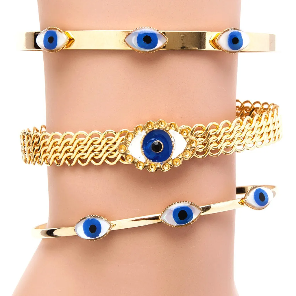 Mother of Pearl Evil Eye Trio Cuff Bracelet
