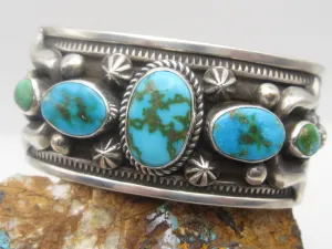 Native American Made Five Stone Turquoise and Sterling Silver Cuff Bracelet by Albert Jake