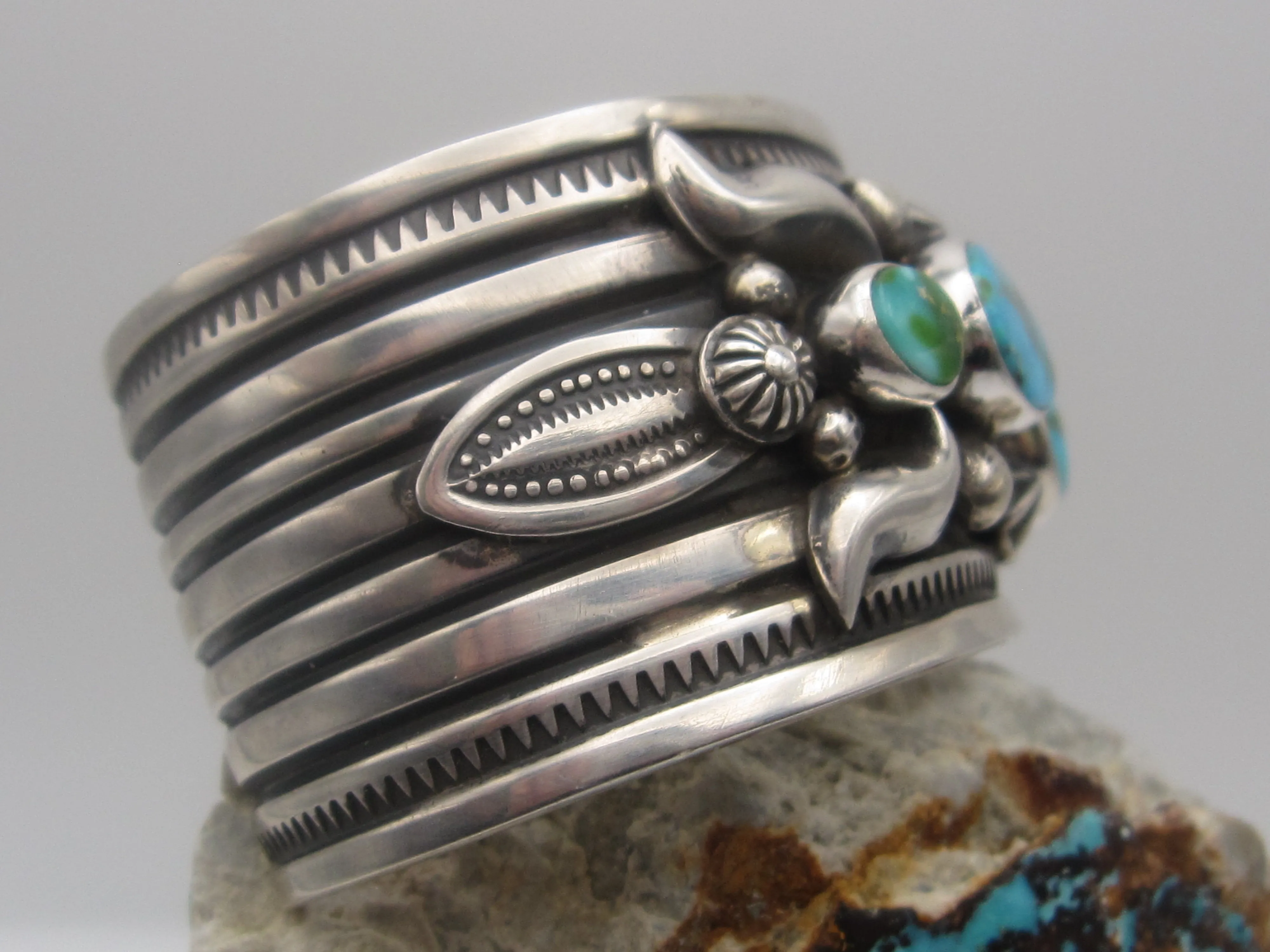 Native American Made Five Stone Turquoise and Sterling Silver Cuff Bracelet by Albert Jake