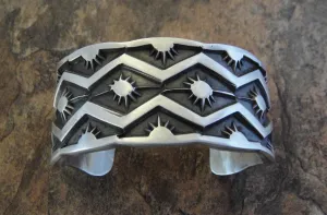 Native American Made Super Heavy Weight Hand Stamped Sterling Silver Cuff Bracelet