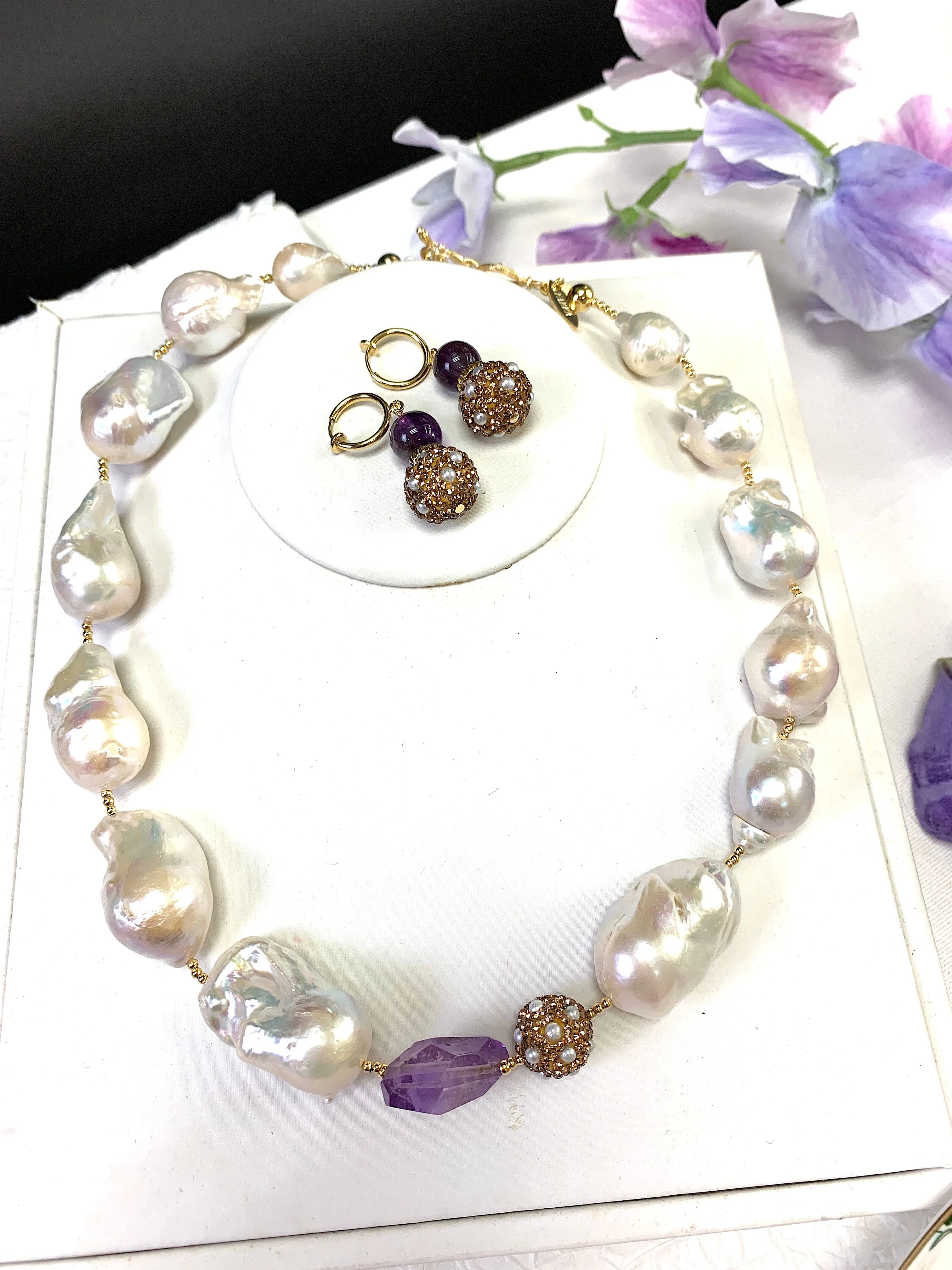 Natural Baroque Pearl With Amethyst Short Necklace FN016