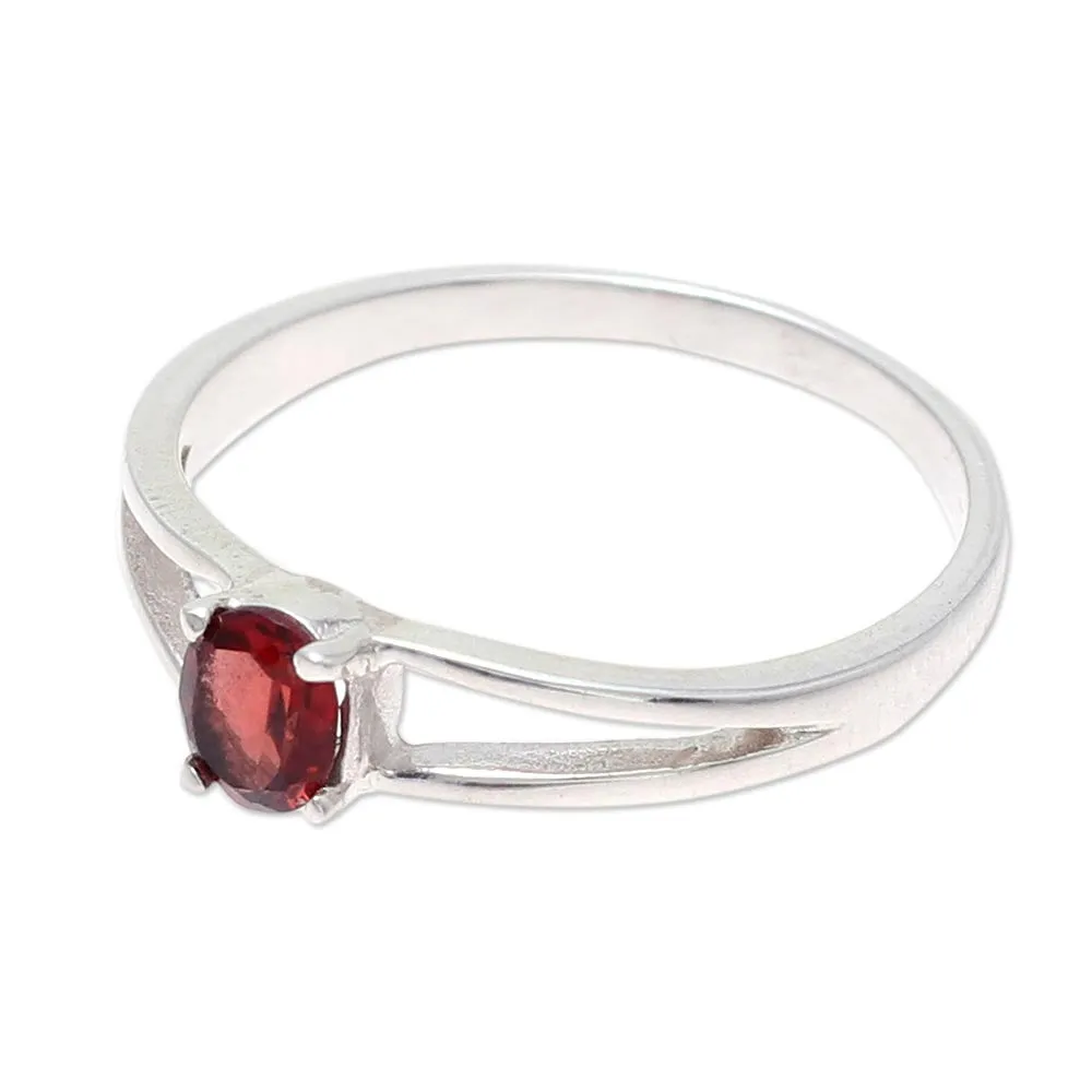 Natural Garnet Solitaire Ring from India - Fiery Solitaire | NOVICA