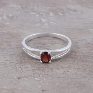 Natural Garnet Solitaire Ring from India - Fiery Solitaire | NOVICA