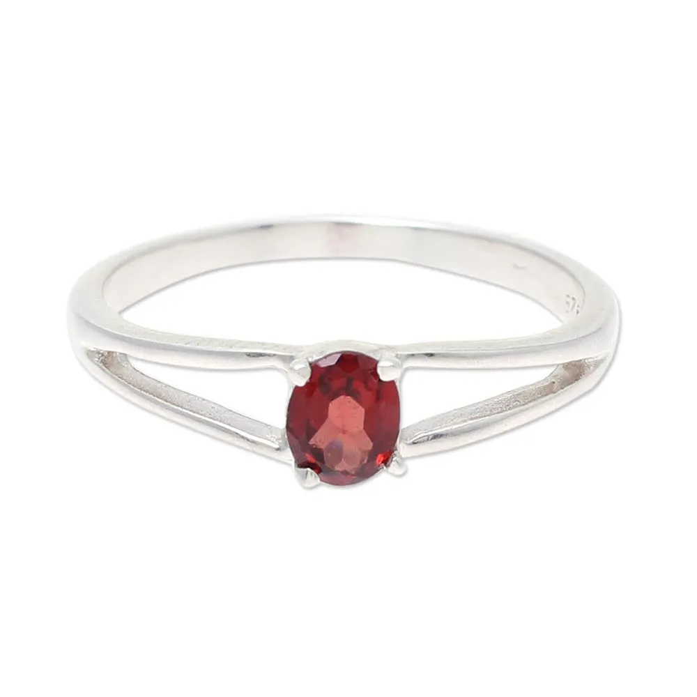 Natural Garnet Solitaire Ring from India - Fiery Solitaire | NOVICA