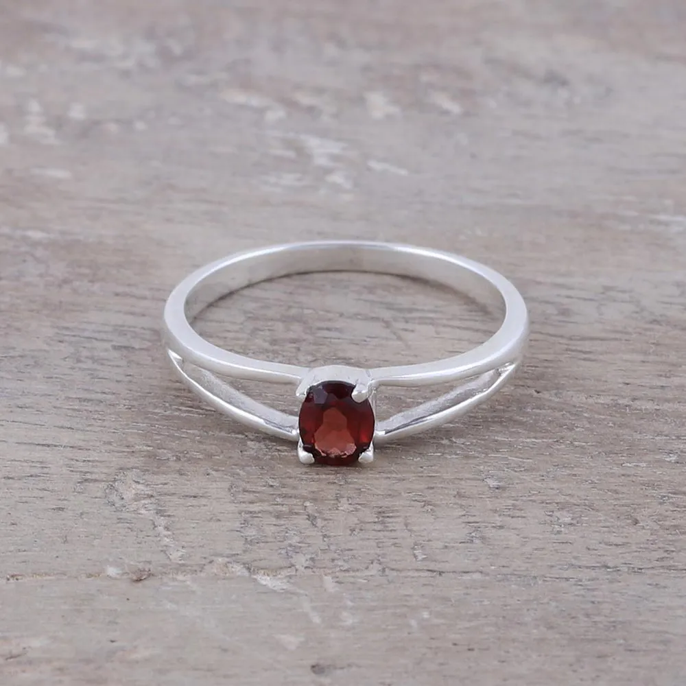 Natural Garnet Solitaire Ring from India - Fiery Solitaire | NOVICA