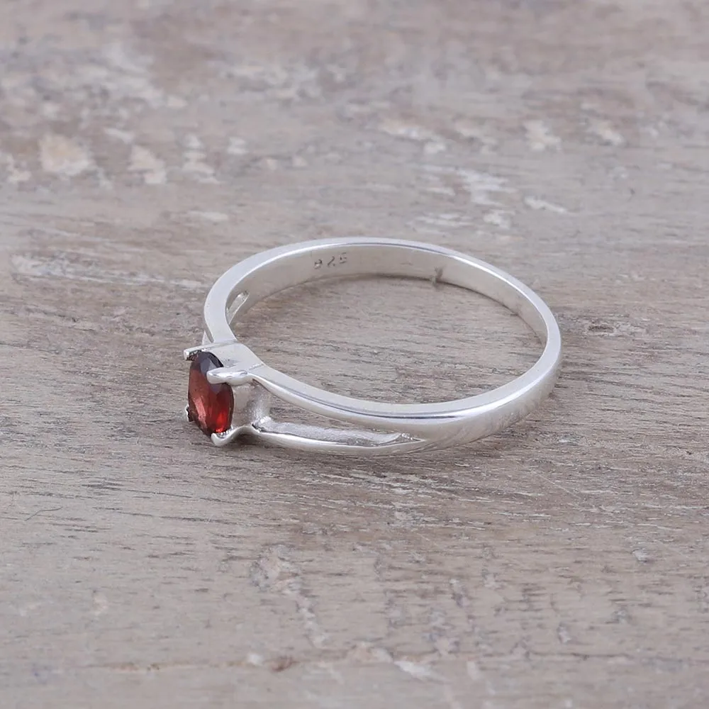 Natural Garnet Solitaire Ring from India - Fiery Solitaire | NOVICA