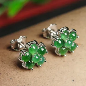 Natural Jade Earrings Jadeite Silver Flower Earrings WE4