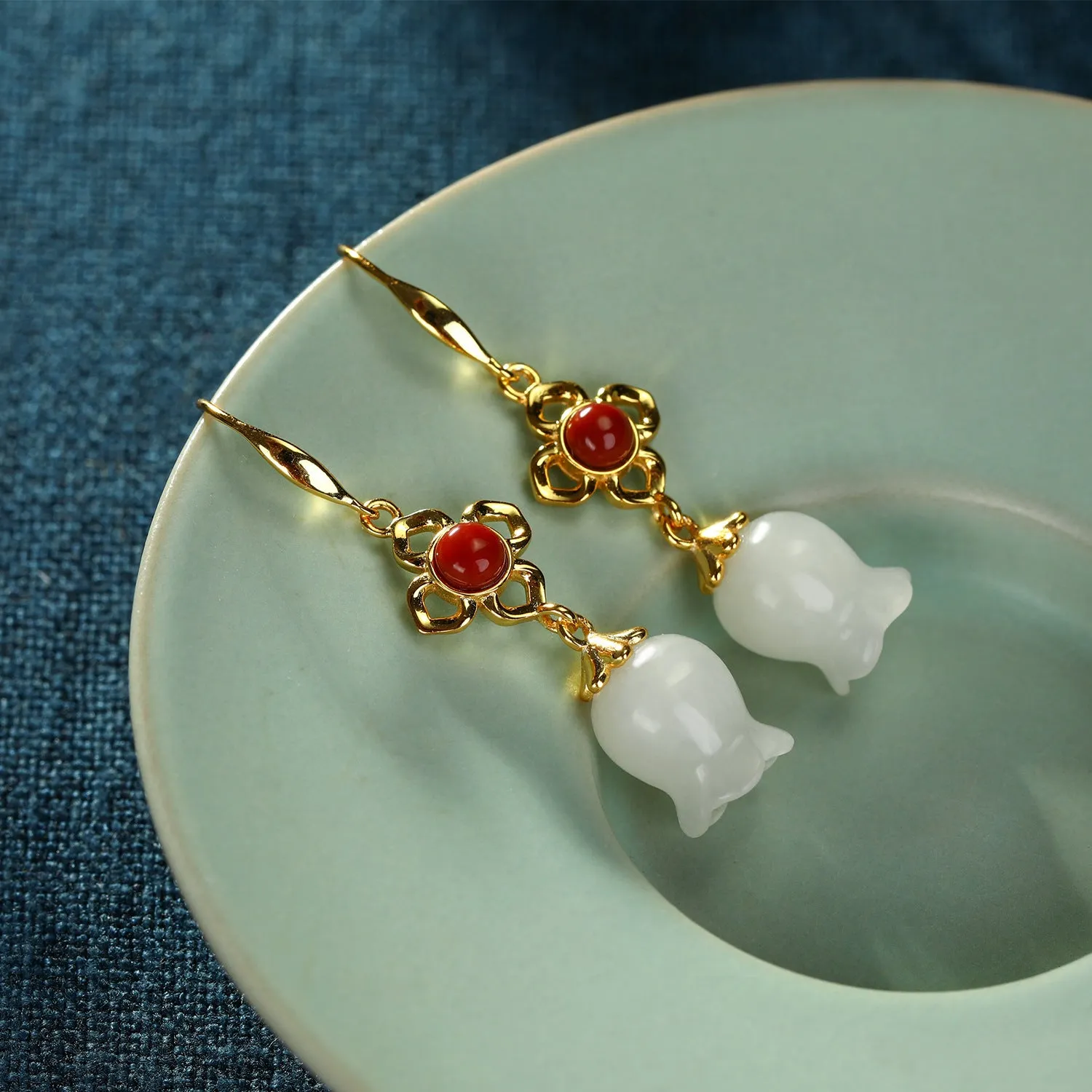 Natural Jade Earrings Nephrite Agate Silver Earrings ZNE389