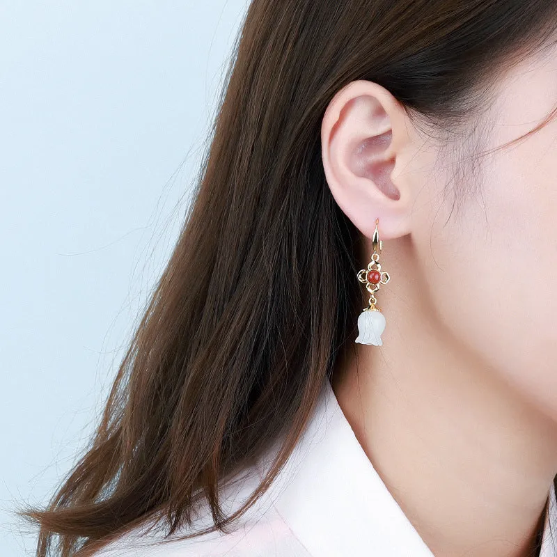 Natural Jade Earrings Nephrite Agate Silver Earrings ZNE389
