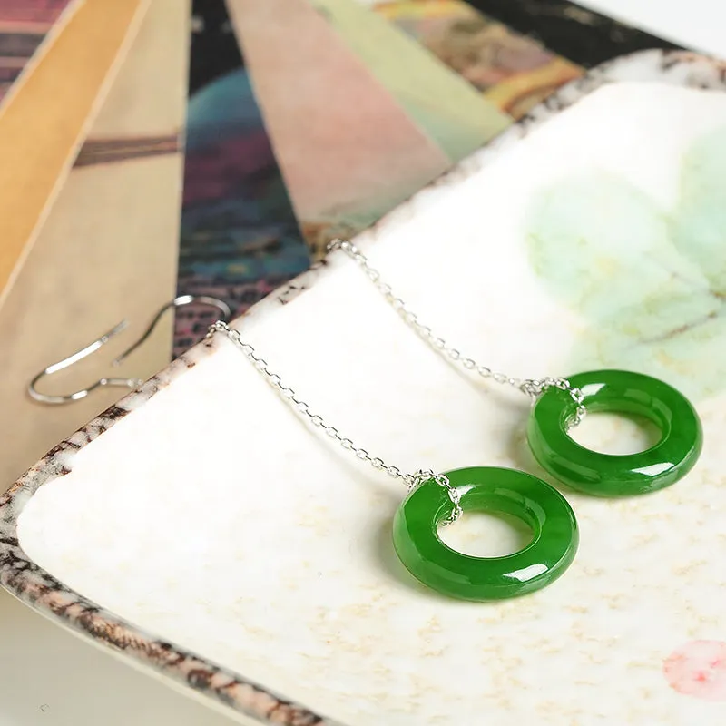 Natural Jade Earrings Nephrite Silver Earrings EG81