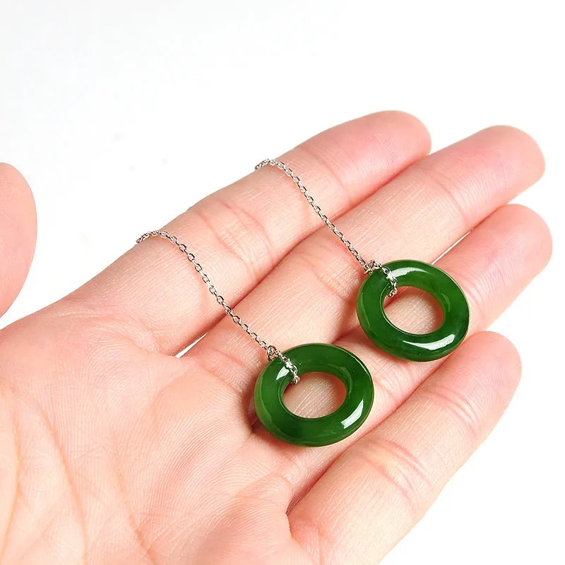 Natural Jade Earrings Nephrite Silver Earrings EG81