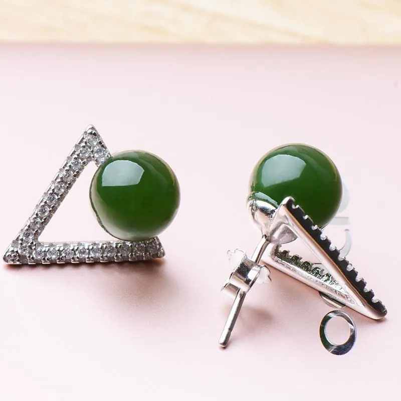 Natural Jade Earrings Nephrite Silver Earrings NE156