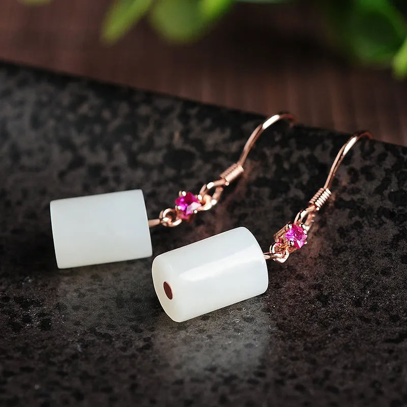 Natural Jade Earrings Nephrite Silver Earrings WE30