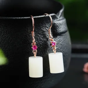 Natural Jade Earrings Nephrite Silver Earrings WE30