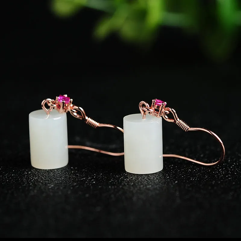 Natural Jade Earrings Nephrite Silver Earrings WE30