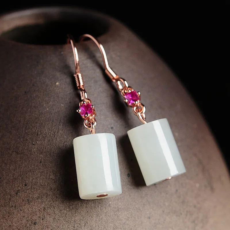 Natural Jade Earrings Nephrite Silver Earrings WE30